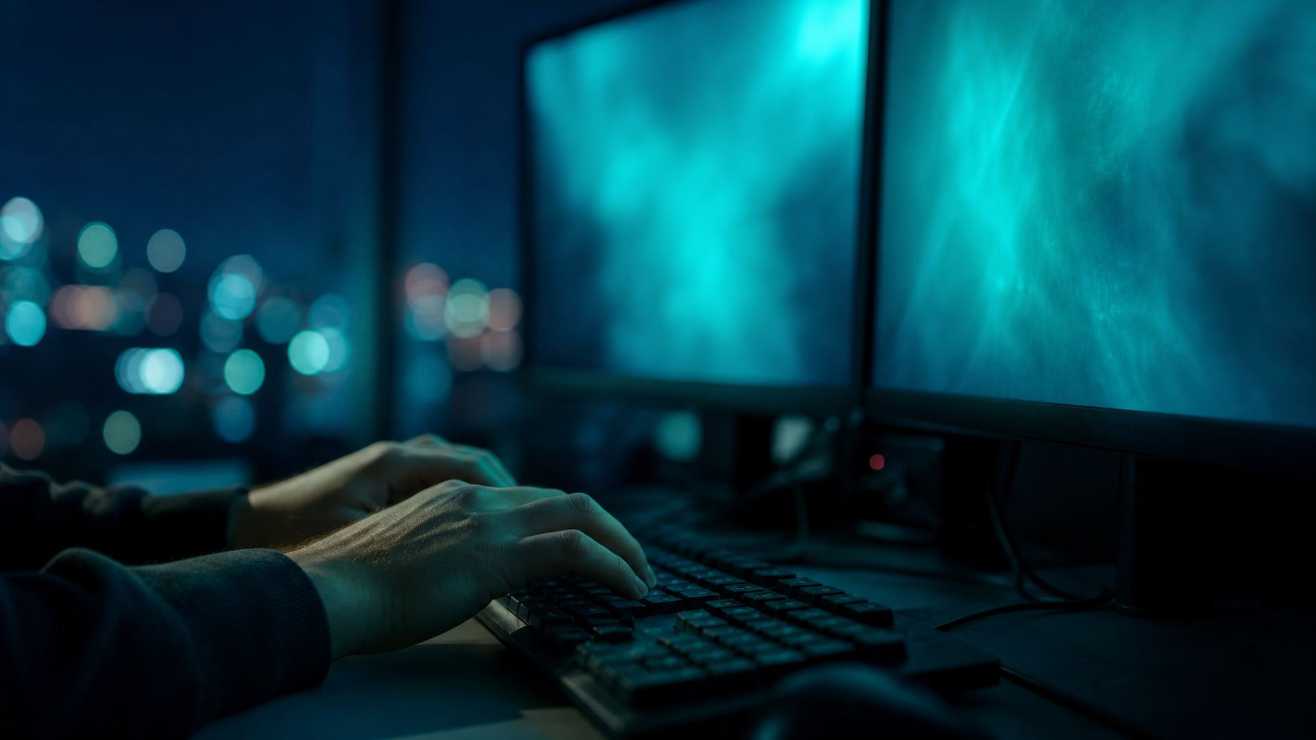 Desarrollador programando de noche