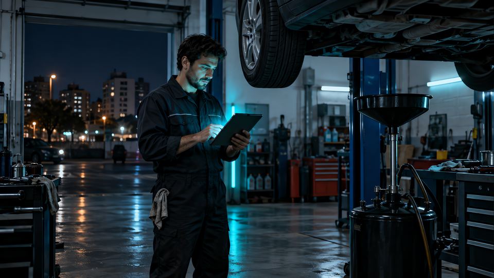 Mecánico usando una tablet en el taller